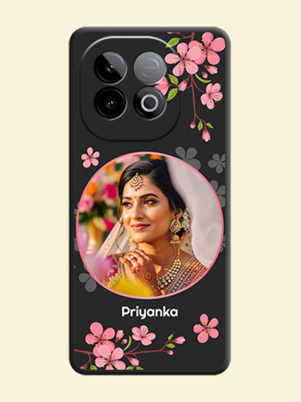 Round Image with Pink Color Floral Design on Photo On Space Black Custom Soft Matte Mobile Back Cover - iQOO Neo 10 5G