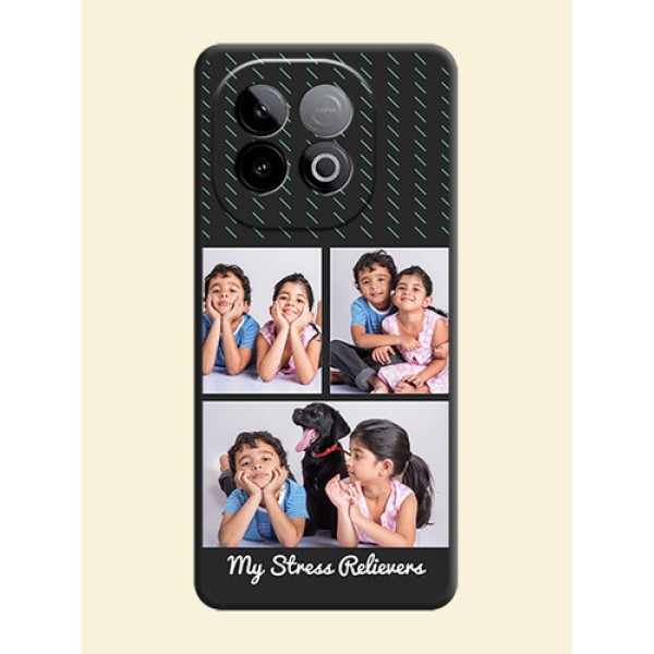Cross Dotted Pattern with 2 Image Holder On Space Black Custom Soft Matte Mobile Back Cover - iQOO Neo 10 5G Cross Dotted Pattern with 2 Image Holder On Space Black Custom Soft Matte Mobile Back Cover - iQOO Neo 10 5G