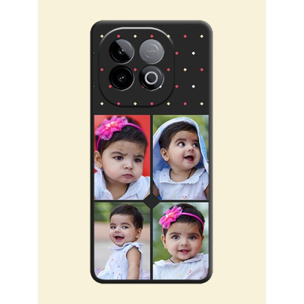 Multicolor Dotted Pattern with 4 Image Holder On Space Black Custom Soft Matte Mobile Back Cover - iQOO Neo 10 5G Multicolor Dotted Pattern with 4 Image Holder On Space Black Custom Soft Matte Mobile Back Cover - iQOO Neo 10 5G