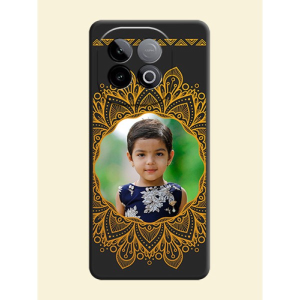 Round Image with Floral Design On Space Black Custom Soft Matte Mobile Back Cover - iQOO Neo 10 5G Round Image with Floral Design On Space Black Custom Soft Matte Mobile Back Cover - iQOO Neo 10 5G