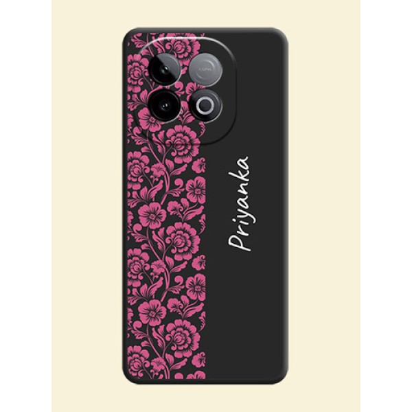 Pink Floral Pattern Design With Custom Text On Space Black Custom Soft Matte Mobile Back Cover - iQOO Neo 10 5G Pink Floral Pattern Design With Custom Text On Space Black Custom Soft Matte Mobile Back Cover - iQOO Neo 10 5G
