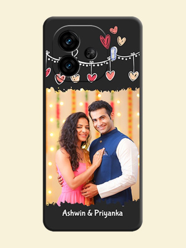 Pink Love Hangings with Name On Space Black Custom Soft Matte Mobile Back Cover - iQOO Neo 10R 5G
