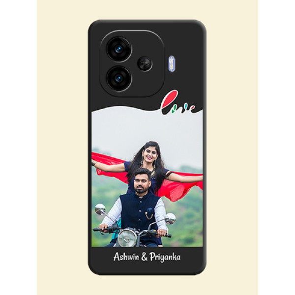 Fall in Love Pattern with Picture on Photo On Space Black Custom Soft Matte Mobile Back Cover - iQOO Neo 10R 5G Fall in Love Pattern with Picture on Photo On Space Black Custom Soft Matte Mobile Back Cover - iQOO Neo 10R 5G