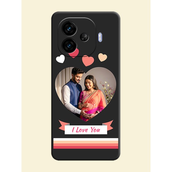 Love Shaped Photo with Colorful Stripes On Space Black Custom Soft Matte Mobile Back Cover - iQOO Neo 10R 5G Love Shaped Photo with Colorful Stripes On Space Black Custom Soft Matte Mobile Back Cover - iQOO Neo 10R 5G
