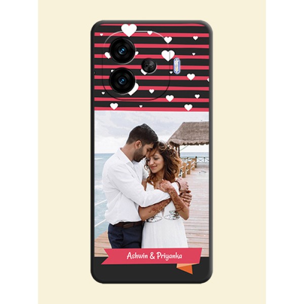 White Color Love Symbols with Pink Lines Pattern On Space Black Custom Soft Matte Mobile Back Cover - iQOO Neo 10R 5G