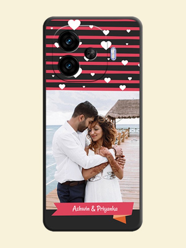 White Color Love Symbols with Pink Lines Pattern On Space Black Custom Soft Matte Mobile Back Cover - iQOO Neo 10R 5G
