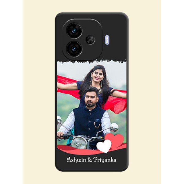 Pin Color Love Shaped Ribbon Design with Text On Space Black Custom Soft Matte Mobile Back Cover - iQOO Neo 10R 5G