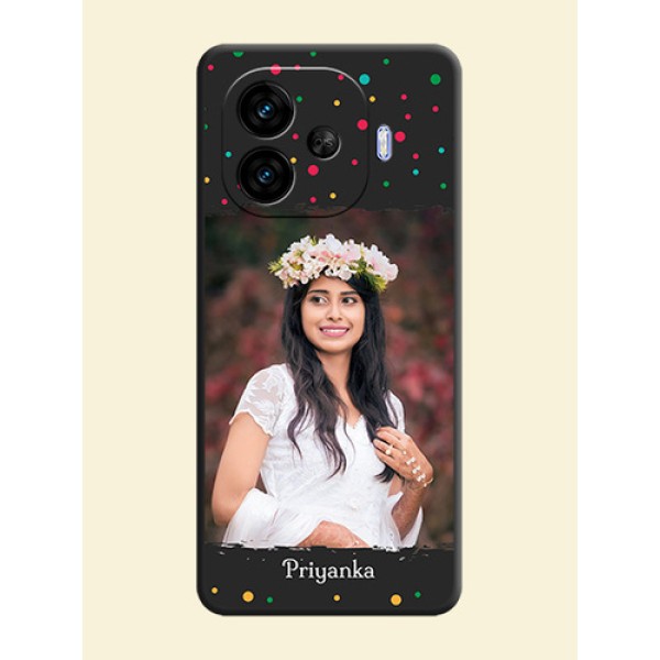 Multicolor Dotted Pattern with Text On Space Black Custom Soft Matte Mobile Back Cover - iQOO Neo 10R 5G Multicolor Dotted Pattern with Text On Space Black Custom Soft Matte Mobile Back Cover - iQOO Neo 10R 5G