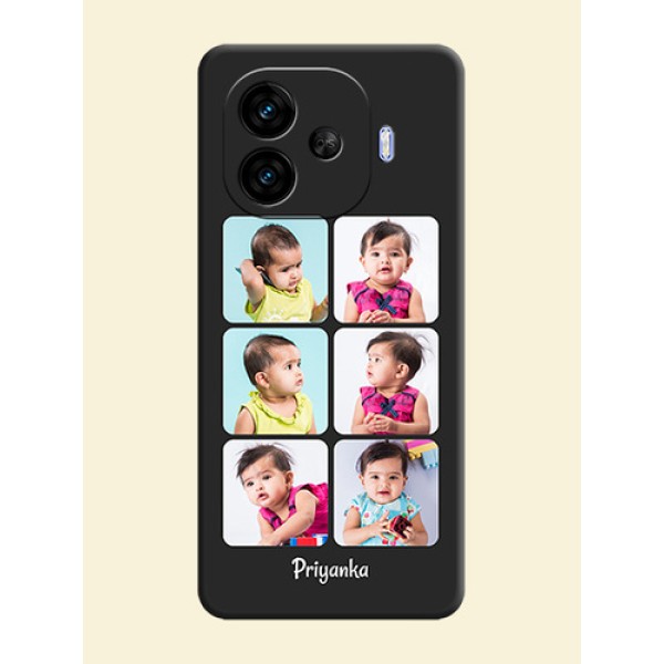 Floral Art with 6 Image Holder on Photo On Space Black Custom Soft Matte Mobile Back Cover - iQOO Neo 10R 5G Floral Art with 6 Image Holder on Photo On Space Black Custom Soft Matte Mobile Back Cover - iQOO Neo 10R 5G