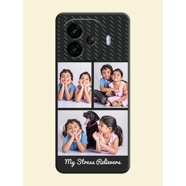 Cross Dotted Pattern with 2 Image Holder On Space Black Custom Soft Matte Mobile Back Cover - iQOO Neo 10R 5G Cross Dotted Pattern with 2 Image Holder On Space Black Custom Soft Matte Mobile Back Cover - iQOO Neo 10R 5G