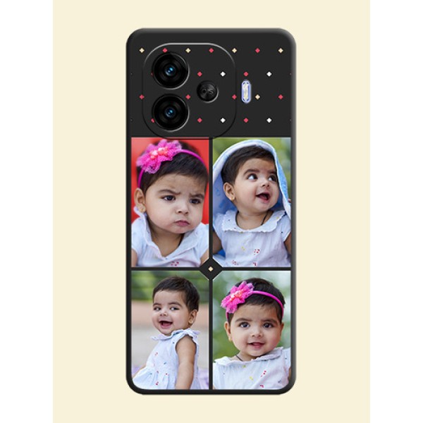 Multicolor Dotted Pattern with 4 Image Holder On Space Black Custom Soft Matte Mobile Back Cover - iQOO Neo 10R 5G Multicolor Dotted Pattern with 4 Image Holder On Space Black Custom Soft Matte Mobile Back Cover - iQOO Neo 10R 5G