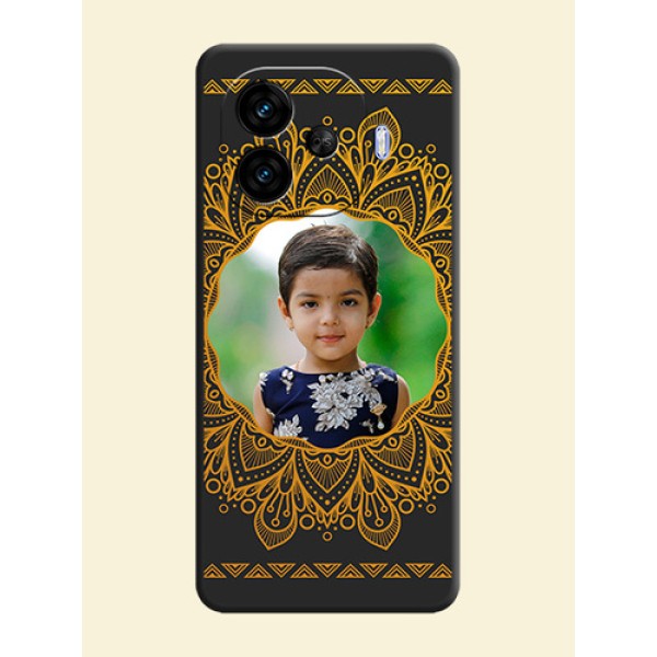 Round Image with Floral Design On Space Black Custom Soft Matte Mobile Back Cover - iQOO Neo 10R 5G Round Image with Floral Design On Space Black Custom Soft Matte Mobile Back Cover - iQOO Neo 10R 5G