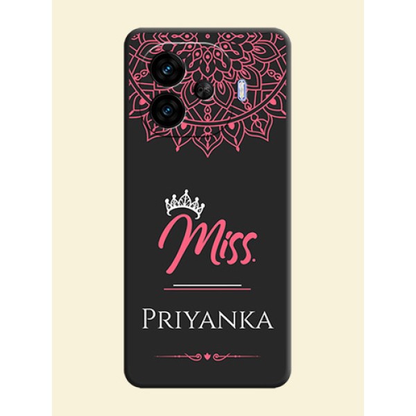 Mrs Name with Floral Design On Space Black Custom Soft Matte Mobile Back Cover - iQOO Neo 10R 5G Mrs Name with Floral Design On Space Black Custom Soft Matte Mobile Back Cover - iQOO Neo 10R 5G