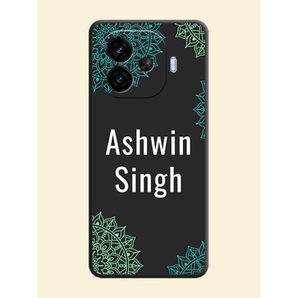 Your Name with Floral Design On Space Black Custom Soft Matte Mobile Back Cover - iQOO Neo 10R 5G Your Name with Floral Design On Space Black Custom Soft Matte Mobile Back Cover - iQOO Neo 10R 5G