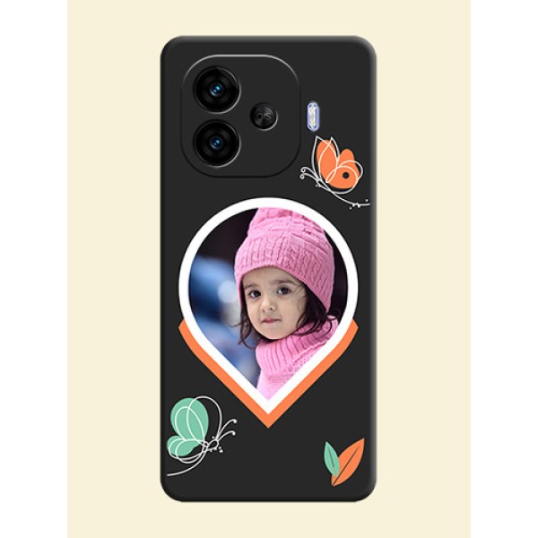 Upload Pic With Simple Butterly Design On Space Black Custom Soft Matte Mobile Back Cover - iQOO Neo 10R 5G Upload Pic With Simple Butterly Design On Space Black Custom Soft Matte Mobile Back Cover - iQOO Neo 10R 5G