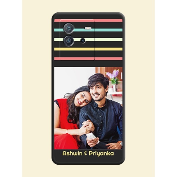 Color Stripes with Photo and Text on Photo on Space Black Soft Matte Mobile Case - iQOO Neo 6 5G Color Stripes with Photo and Text on Photo on Space Black Soft Matte Mobile Case - iQOO Neo 6 5G