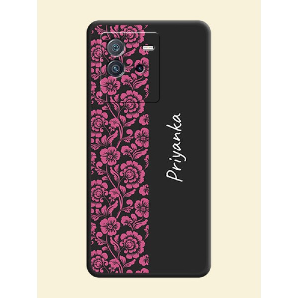 Pink Floral Pattern Design With Custom Text On Space Black Personalized Soft Matte Phone Covers -Iqoo Neo 6 5G Pink Floral Pattern Design With Custom Text On Space Black Personalized Soft Matte Phone Covers -Iqoo Neo 6 5G
