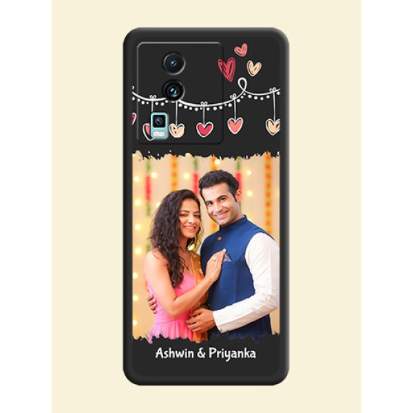 Pink Love Hangings with Name on Space Black Custom Soft Matte Phone Cases - iQOO Neo 7 5G Pink Love Hangings with Name on Space Black Custom Soft Matte Phone Cases - iQOO Neo 7 5G