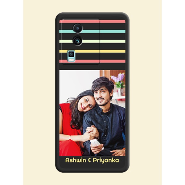 Color Stripes with Photo and Text on Photo on Space Black Soft Matte Mobile Case - iQOO Neo 7 5G Color Stripes with Photo and Text on Photo on Space Black Soft Matte Mobile Case - iQOO Neo 7 5G