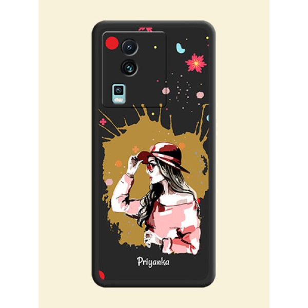 Mordern Lady With Color Splash Background With Custom Text On Space Black Personalized Soft Matte Phone Covers -Iqoo Neo 7 5G