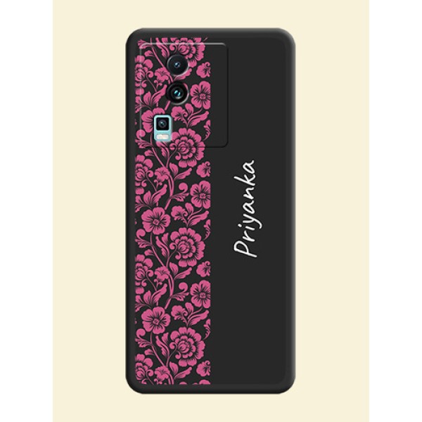 Pink Floral Pattern Design With Custom Text On Space Black Personalized Soft Matte Phone Covers -Iqoo Neo 7 5G Pink Floral Pattern Design With Custom Text On Space Black Personalized Soft Matte Phone Covers -Iqoo Neo 7 5G