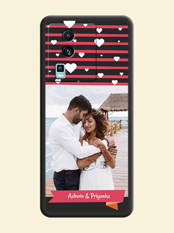 White Color Love Symbols with Pink Lines Pattern on Space Black Custom Soft Matte Phone Cases -iQOO Neo 7 Pro 5G