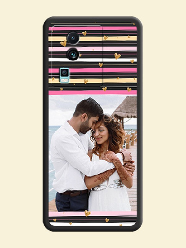 Multicolor Lines and Golden Love Symbols Design - Photo on Space Black Soft Matte Mobile Cover -iQOO Neo 7 Pro 5G