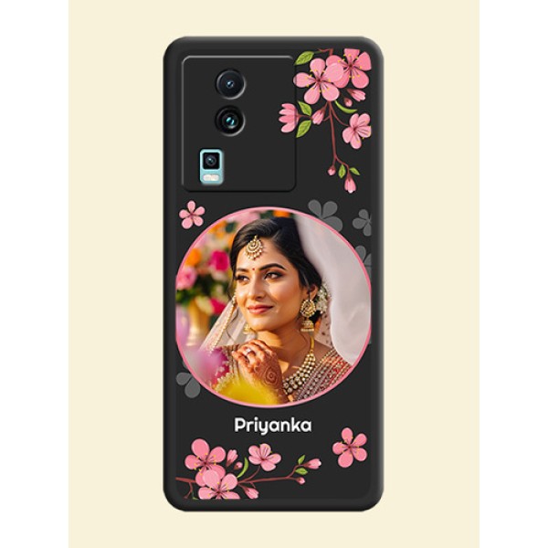 Round Image with Pink Color Floral Design - Photo on Space Black Soft Matte Back Cover -iQOO Neo 7 Pro 5G Round Image with Pink Color Floral Design - Photo on Space Black Soft Matte Back Cover -iQOO Neo 7 Pro 5G