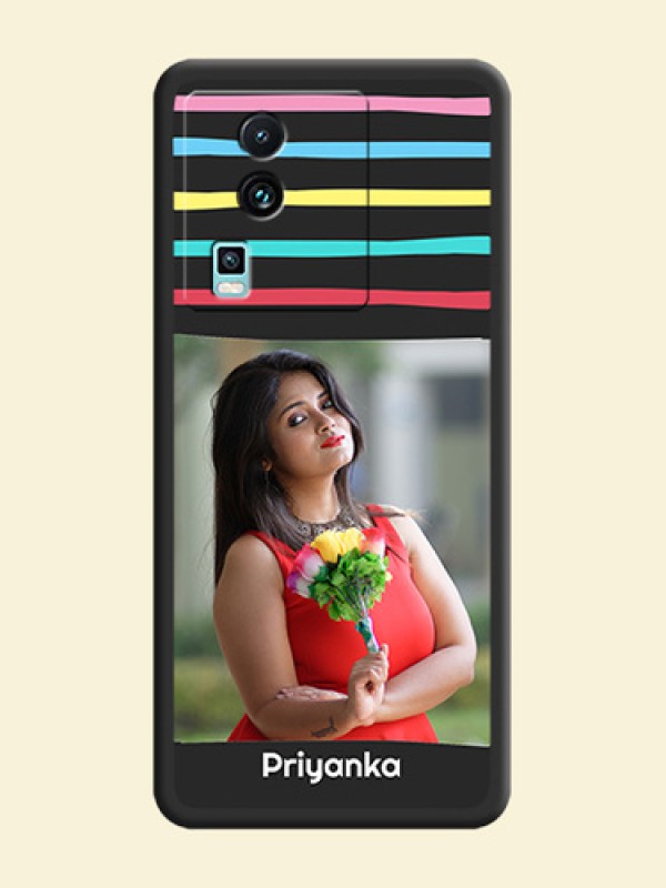 Multicolor Lines with Image on Space Black Personalized Soft Matte Phone Covers -iQOO Neo 7 Pro 5G