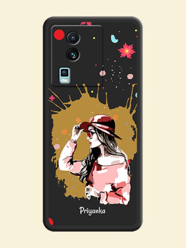 Mordern Lady With Color Splash Background With Custom Text On Space Black Personalized Soft Matte Phone Covers -iQOO Neo 7 Pro 5G