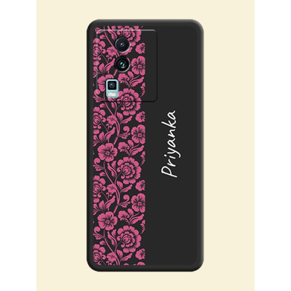 Pink Floral Pattern Design With Custom Text On Space Black Personalized Soft Matte Phone Covers -iQOO Neo 7 Pro 5G Pink Floral Pattern Design With Custom Text On Space Black Personalized Soft Matte Phone Covers -iQOO Neo 7 Pro 5G