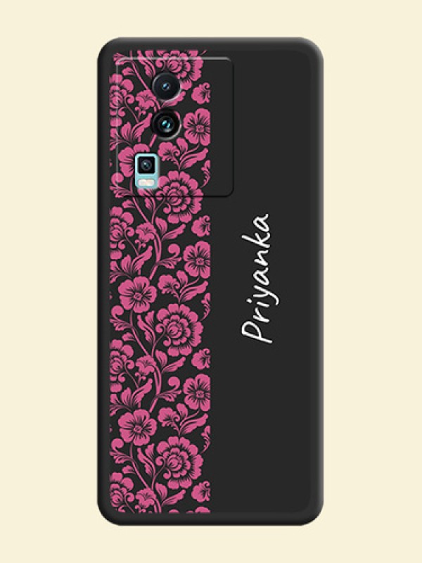 Pink Floral Pattern Design With Custom Text On Space Black Personalized Soft Matte Phone Covers -iQOO Neo 7 Pro 5G