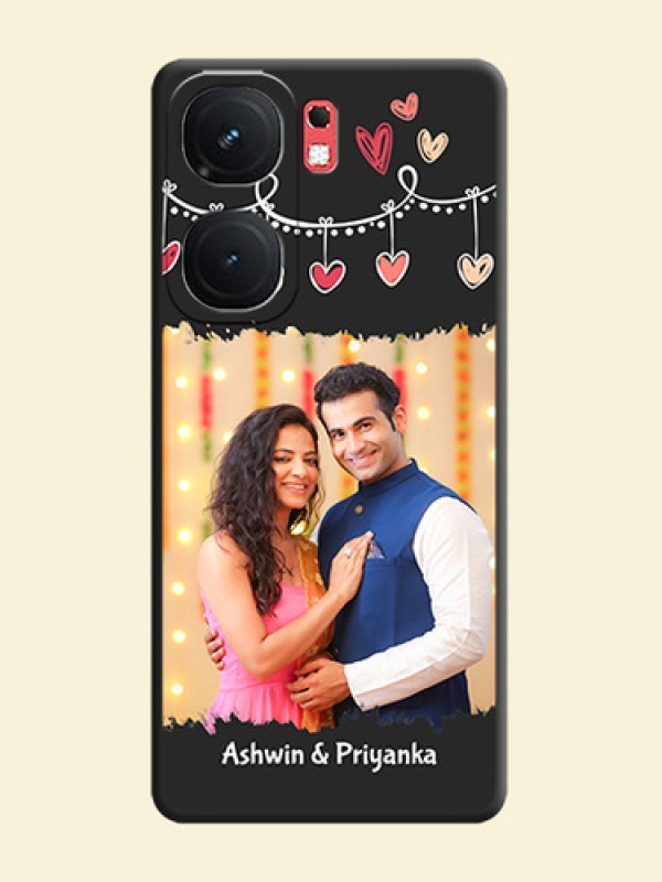Pink Love Hangings with Name on Space Black Custom Soft Matte Phone Cases - iQOO Neo 9 Pro 5G