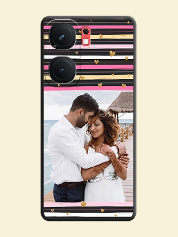 Multicolor Lines and Golden Love Symbols Design - Photo on Space Black Soft Matte Mobile Cover - iQOO Neo 9 Pro 5G