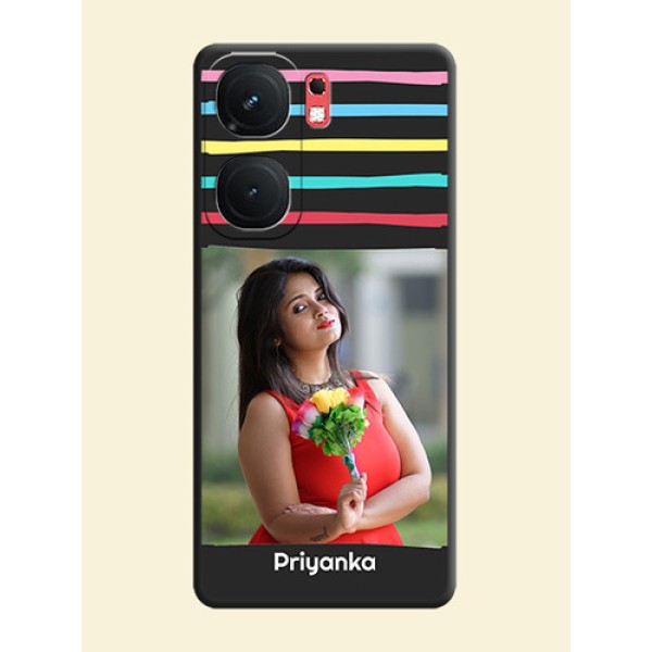 Multicolor Lines with Image on Space Black Personalized Soft Matte Phone Covers - iQOO Neo 9 Pro 5G Multicolor Lines with Image on Space Black Personalized Soft Matte Phone Covers - iQOO Neo 9 Pro 5G