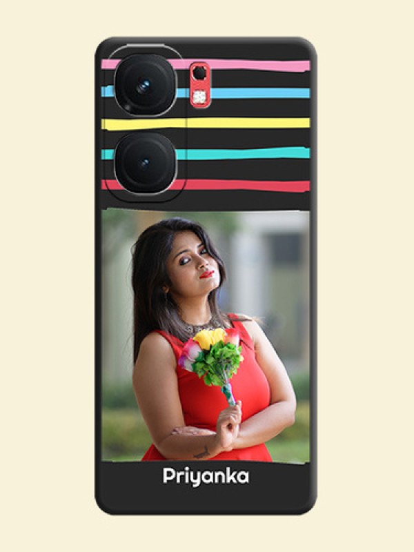 Multicolor Lines with Image on Space Black Personalized Soft Matte Phone Covers - iQOO Neo 9 Pro 5G