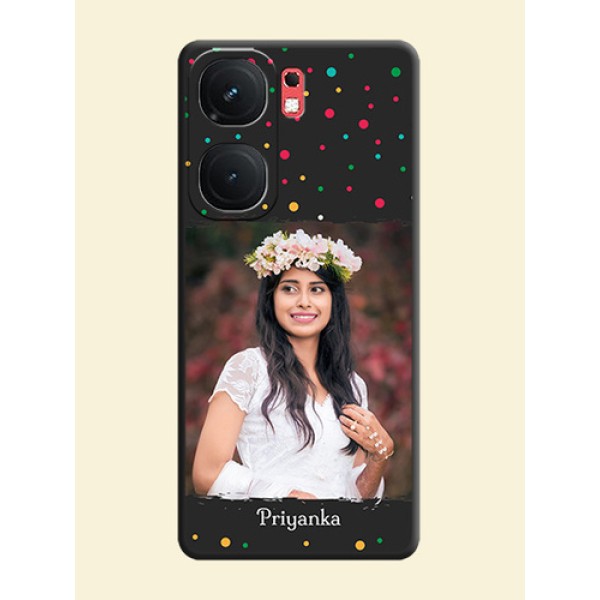 Multicolor Dotted Pattern with Text on Space Black Custom Soft Matte Phone Back Cover - iQOO Neo 9 Pro 5G Multicolor Dotted Pattern with Text on Space Black Custom Soft Matte Phone Back Cover - iQOO Neo 9 Pro 5G