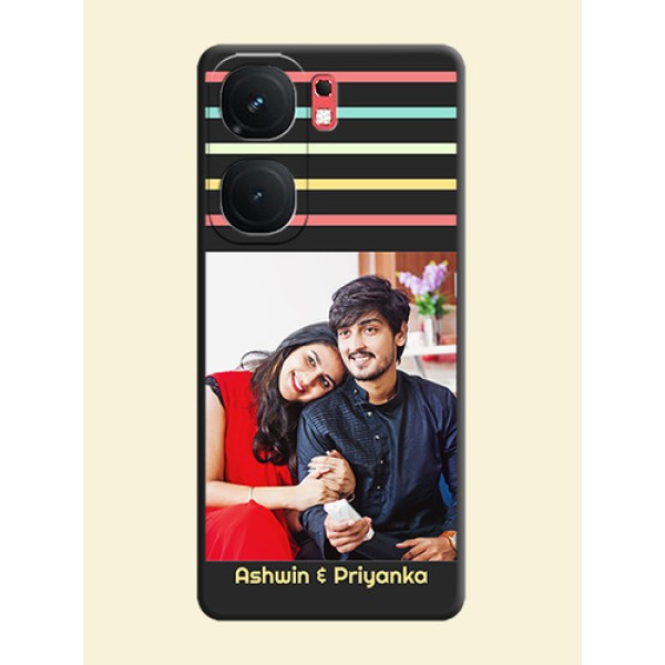 Color Stripes with Photo and Text - Photo on Space Black Soft Matte Mobile Case - iQOO Neo 9 Pro 5G Color Stripes with Photo and Text - Photo on Space Black Soft Matte Mobile Case - iQOO Neo 9 Pro 5G