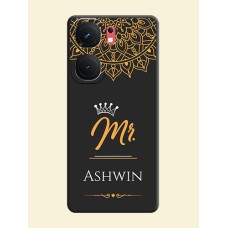 Mr Name with Floral Design on Personalised Space Black Soft Matte Cases - iQOO Neo 9 Pro 5G