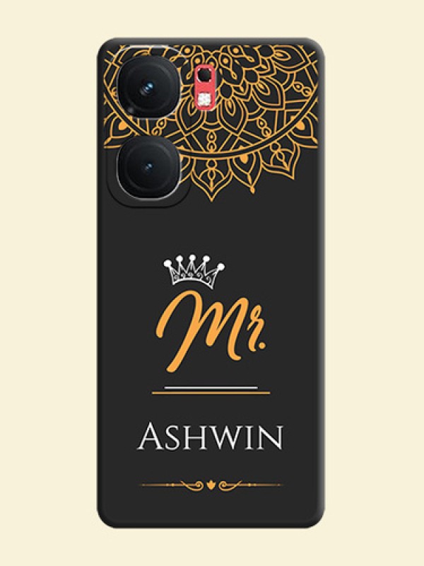 Mr Name with Floral Design on Personalised Space Black Soft Matte Cases - iQOO Neo 9 Pro 5G
