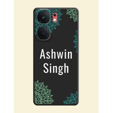 Your Name with Floral Design on Space Black Custom Soft Matte Back Cover - iQOO Neo 9 Pro 5G