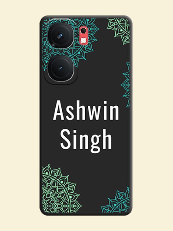 Your Name with Floral Design on Space Black Custom Soft Matte Back Cover - iQOO Neo 9 Pro 5G