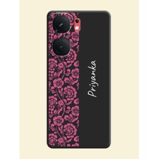 Pink Floral Pattern Design With Custom Text On Space Black Personalized Soft Matte Phone Covers - iQOO Neo 9 Pro 5G
