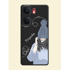 Girl With Blue Winter Outfiit Custom Text Design On Space Black Personalized Soft Matte Phone Covers - iQOO Neo 9 Pro 5G