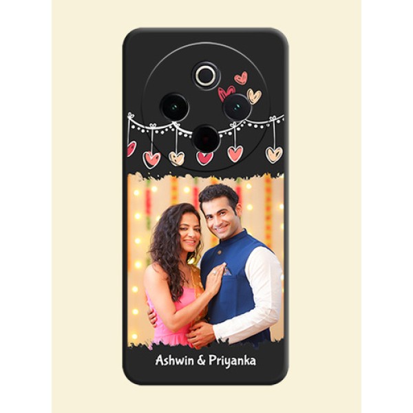 Pink Love Hangings with Name On Space Black Custom Soft Matte Mobile Back Cover - iQOO Z10 5G Pink Love Hangings with Name On Space Black Custom Soft Matte Mobile Back Cover - iQOO Z10 5G
