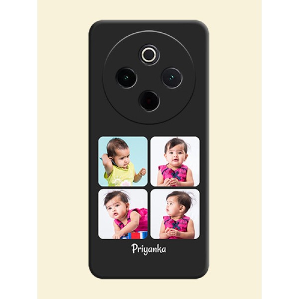 Floral Art with 6 Image Holder on Photo On Space Black Custom Soft Matte Mobile Back Cover - iQOO Z10 5G Floral Art with 6 Image Holder on Photo On Space Black Custom Soft Matte Mobile Back Cover - iQOO Z10 5G