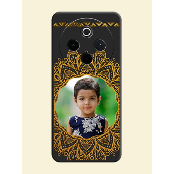 Round Image with Floral Design On Space Black Custom Soft Matte Mobile Back Cover - iQOO Z10 5G Round Image with Floral Design On Space Black Custom Soft Matte Mobile Back Cover - iQOO Z10 5G