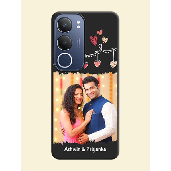 Pink Love Hangings with Name On Space Black Custom Soft Matte Mobile Back Cover - iQOO Z10 Lite Pink Love Hangings with Name On Space Black Custom Soft Matte Mobile Back Cover - iQOO Z10 Lite