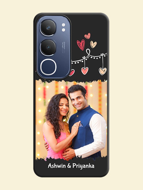 Pink Love Hangings with Name On Space Black Custom Soft Matte Mobile Back Cover - iQOO Z10 Lite