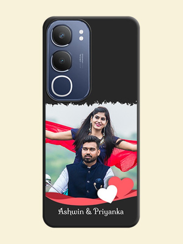 Pin Color Love Shaped Ribbon Design with Text On Space Black Custom Soft Matte Mobile Back Cover - iQOO Z10 Lite
